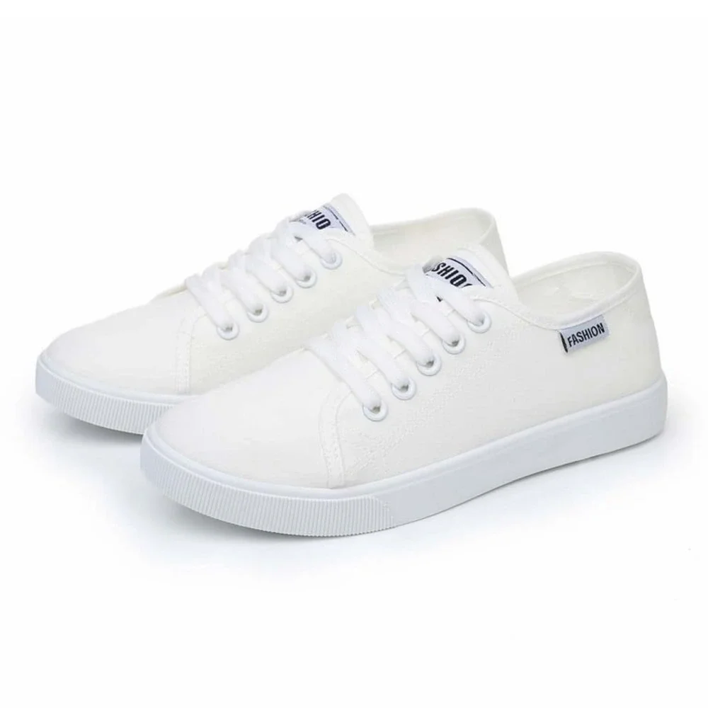 Fashion White Canvas Low Top Lace Up Sneakers Womens Casual Shoes